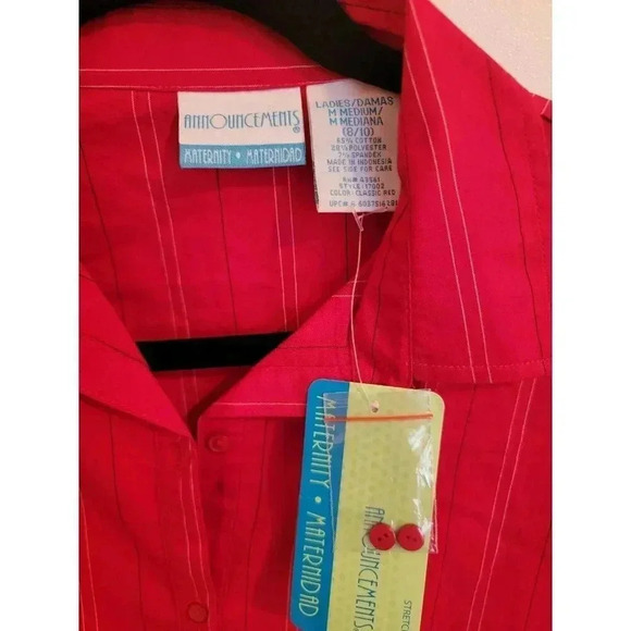 Announcements Maternity Button Down Blouse Womens Medium Red Striped NWT Office - Picture 3 of 6